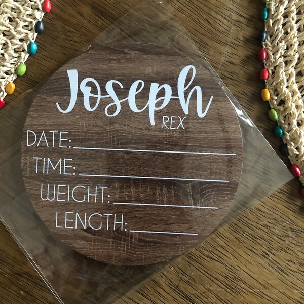 Birth Stats Round Wood Baby Name Sign Wooden Personalized Baby Name ...