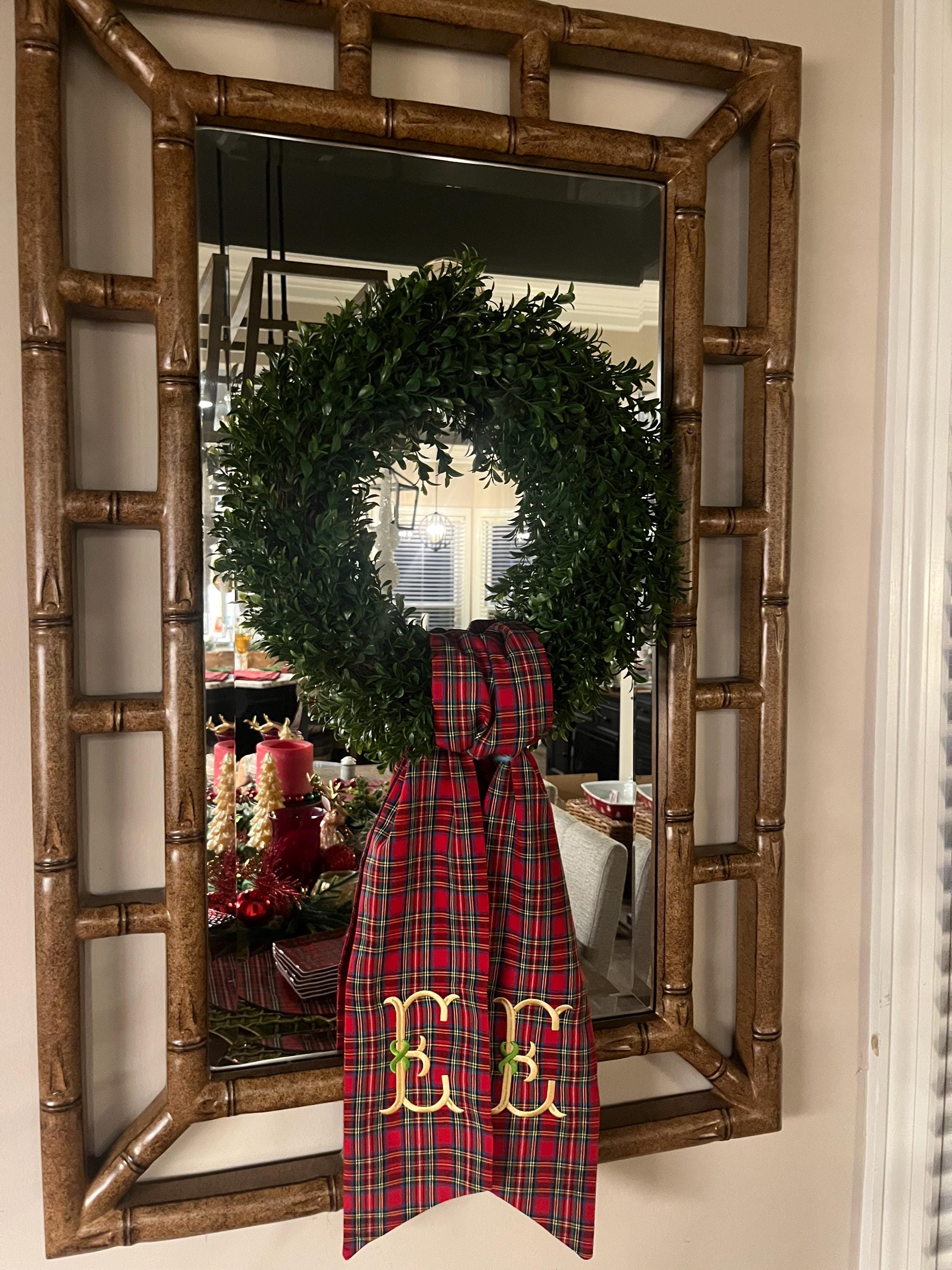 Christmas Tartan Plaid Wreath Sash with Monogram, Wreath Bow, Monogram Front Door, Housewarming Gift, Wedding Decor, Bridal Gift