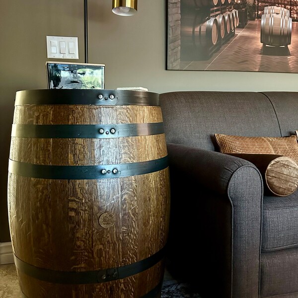 Deluxe Whiskey Barrel Cabinet Table W/ Lazy Susan Rotating Shelf and ...