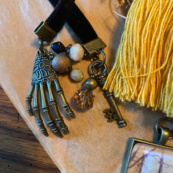 Skeleton Hand and Key Bookmark, Gothic Bookmarker, Goth Velvet Ribbon ...