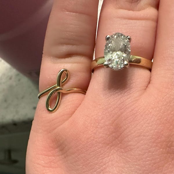 14K Solid Gold Script Initial Ring, Minimalist Wire Handwriting Ring ...