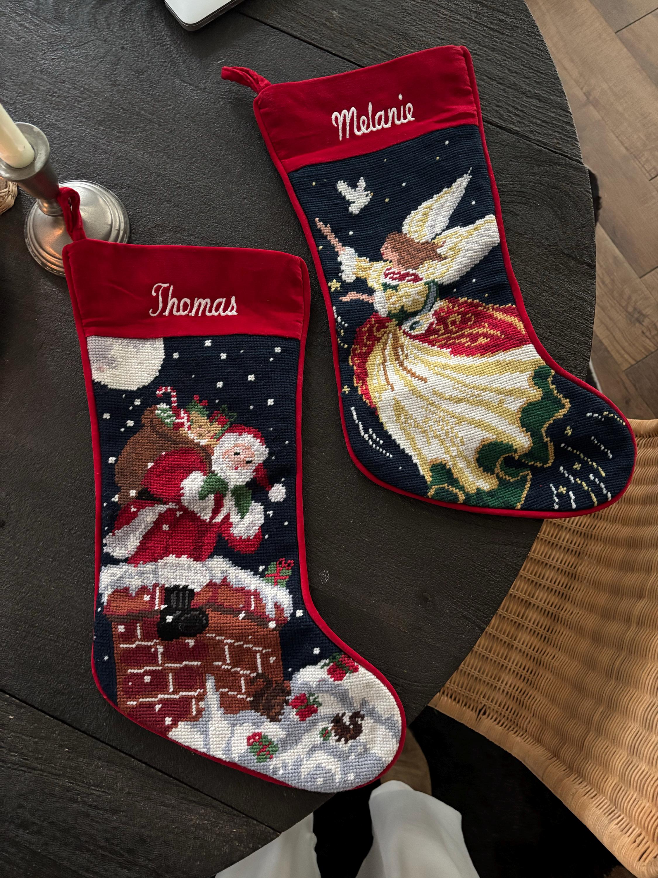 Needlepoint Christmas Stockings Personalized Santa Nutcracker Reindeer Old World Finished Embroidered Stockings with Names