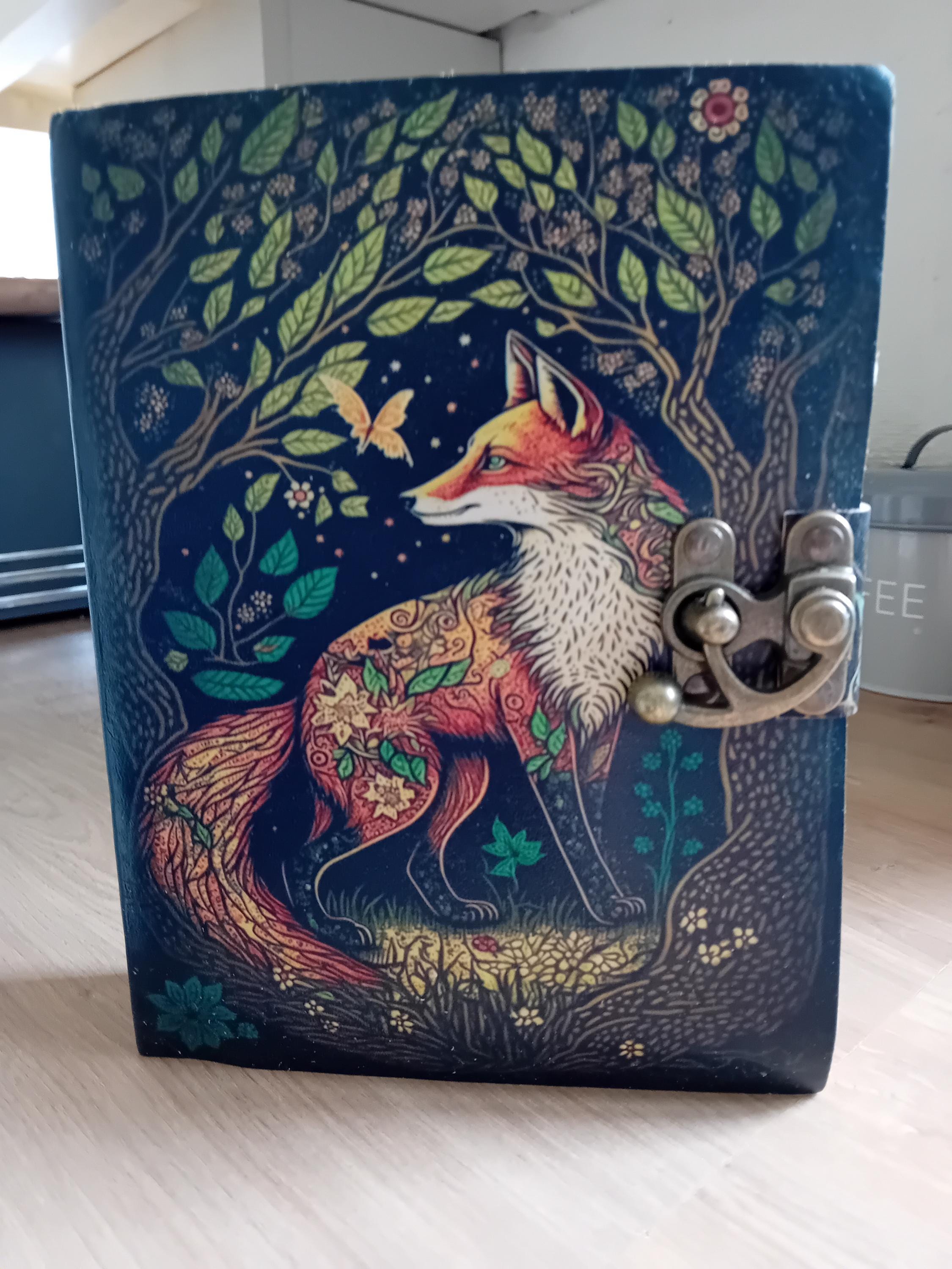 400 Page Large Fox Vintage Handmade leather Journal, Grimoire Fat journal Blank spell book of shadows Christmas Celestial Gifts For Him Her