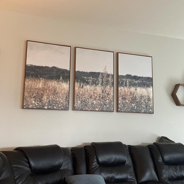 3 Piece Canvas Wall Art Set, Landscape Wall Art Wildflower Field Oil ...
