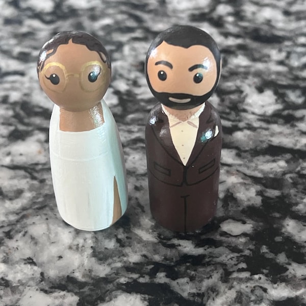 Custom Bride and Groom Peg Doll Set Wedding Cake Topper Pretend Play ...