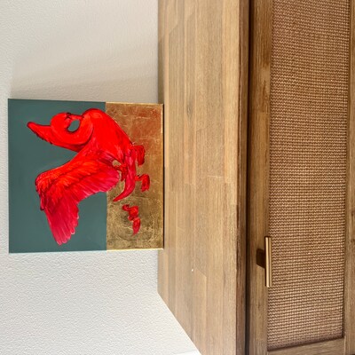 50 Year Anniversary Gift for Couple Leaf Painting on Gold Metal Canvas