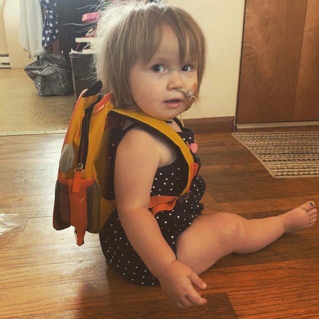 Finally found a feeding tube backpack this girl can tolerate