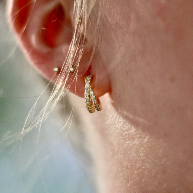 Criss Cross Hoop Gemstones Earrings | Small Crystal Hoops