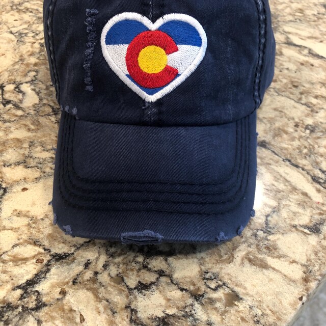 Embroidered Colorado Flag Heart Baseball Cap - Women display picture 1