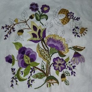 Broderie Crewel encadrée vintage, Proverbe encadré, Broderie