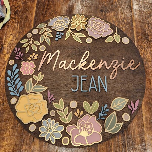 Custom Name Sign, Nursery Name Sign, Boho Nursery Sign, Floral Nursery ...