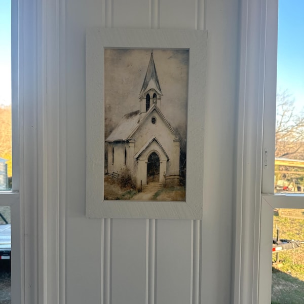 Rustic White Church With Fence [vertical Framed Print] Country Church ...
