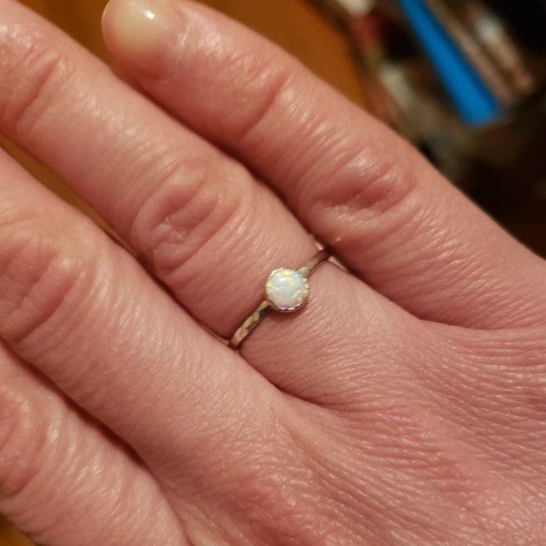 White Opal Ring - Sterling Silver - Opal Gemstone Stackable Rings ...