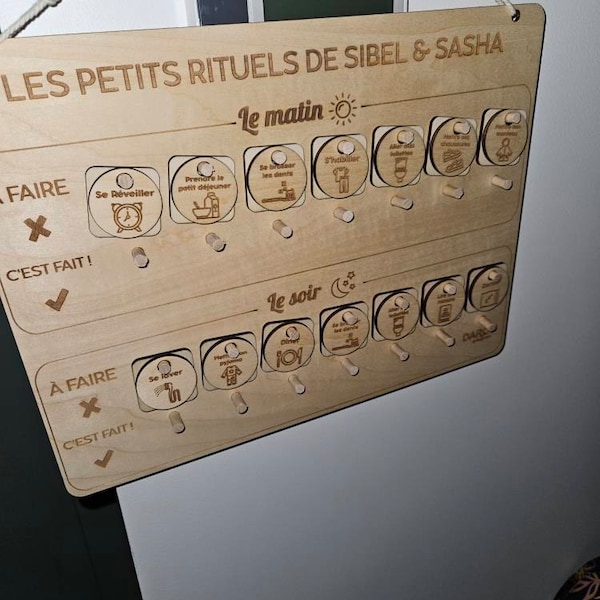 Tableau de motivation routine matin et soir en bois personnalisé ...