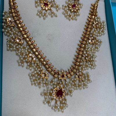Tarinika Premal Antique Gold Plated Short Necklace & Drop Earring ...