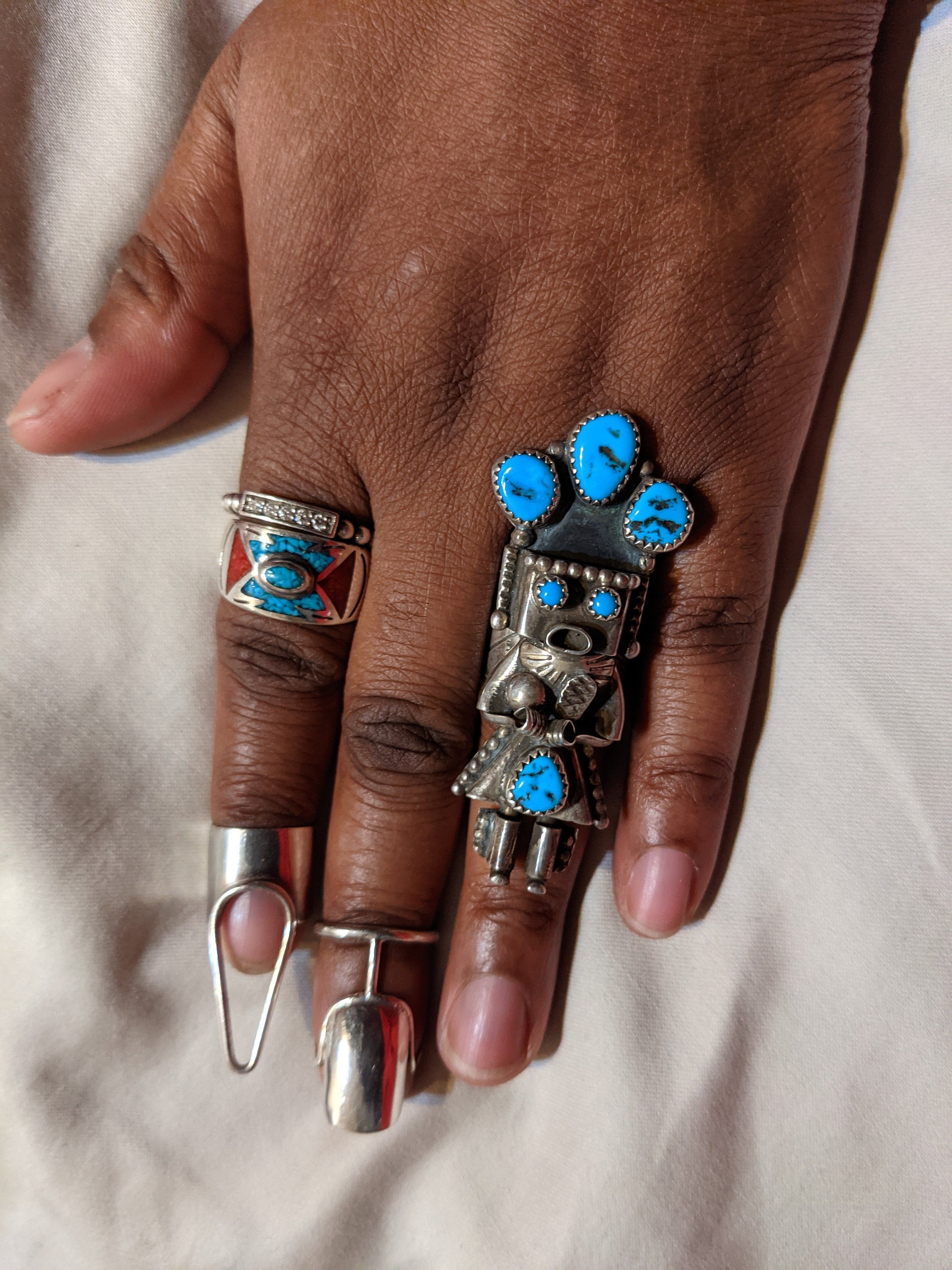 Navajo Doris Smallcanyon Sterling Silver Turquoise Kachina Ring