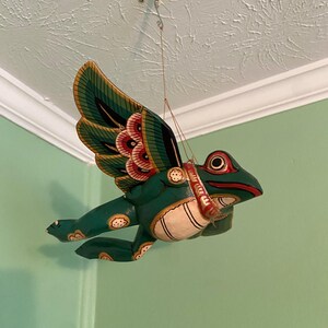 FLYING Frog Mobile Winged Spirit Chaser Carved Wood Balinese Folk