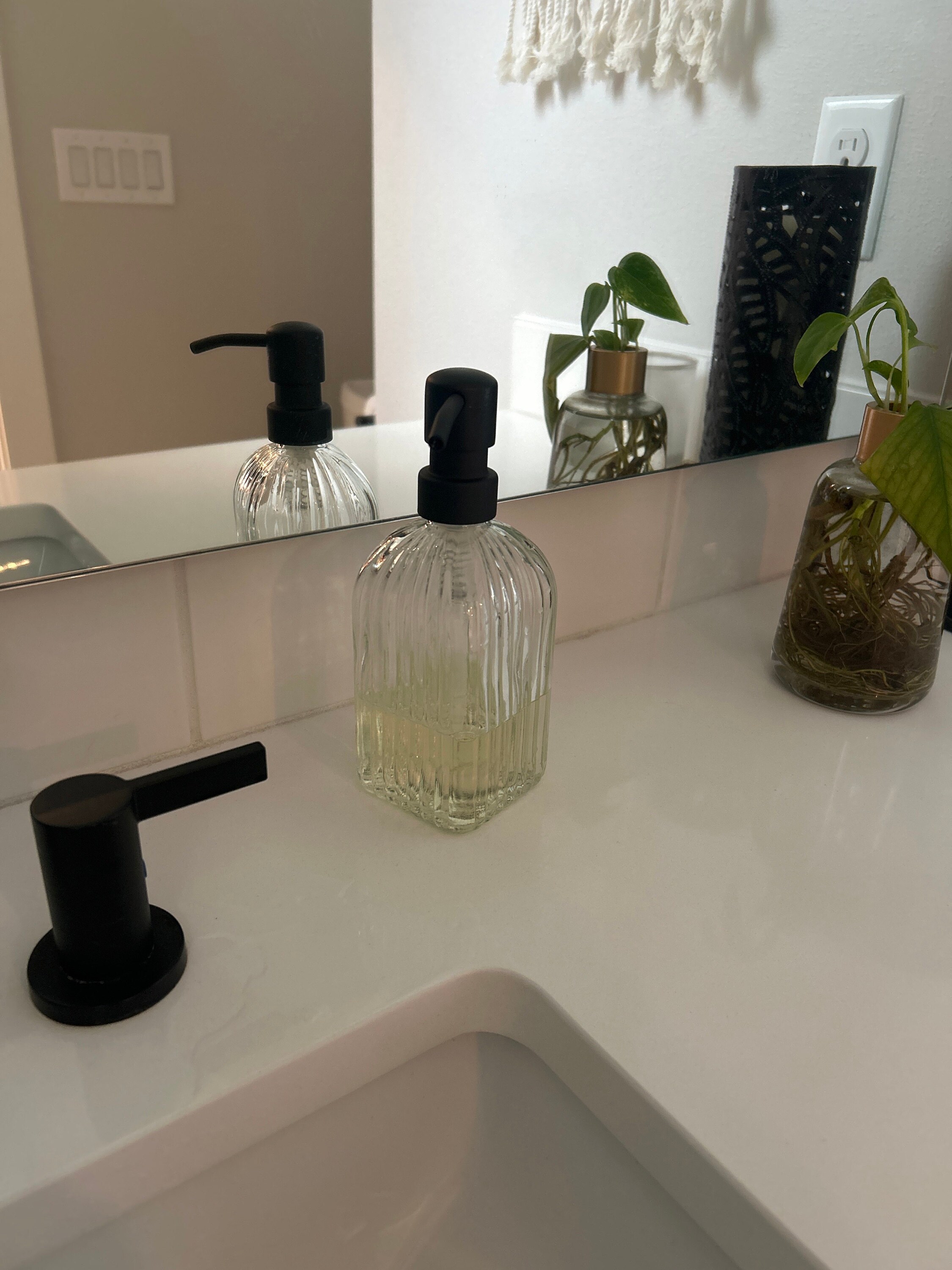 Vintage 14 oz. Glass Liquid Soap Dispenser Bottle | Refillable | Hand Soap or Dish Soap | 304 Stainless Steel Metal Pump | Gift | Apothecary