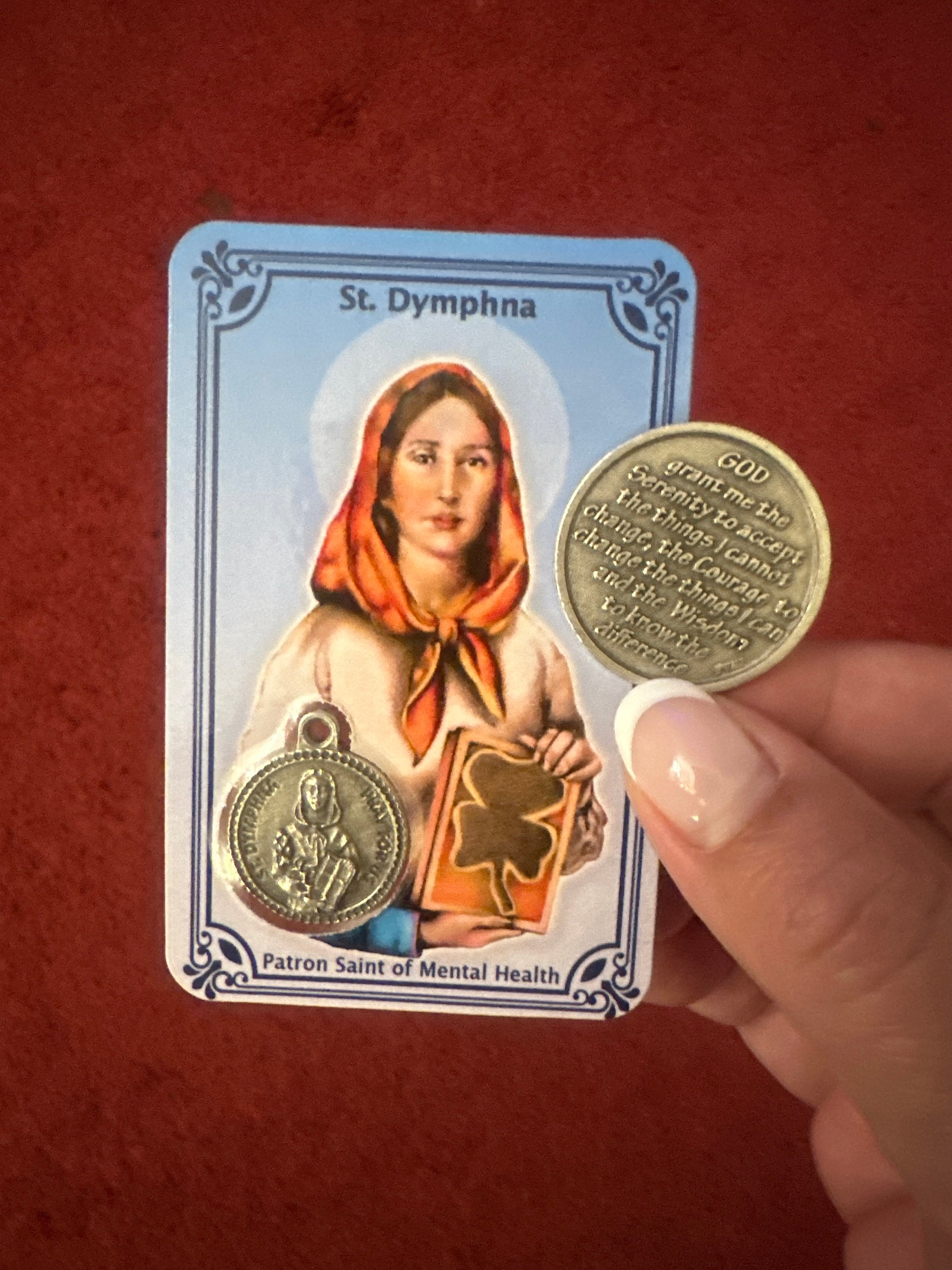 Saint Dymphna Prayer Card and Medal, Patron Saint of Mental Health, Catholic Supply, Faith Gift, Free Shipping, Saints Gifts for her
