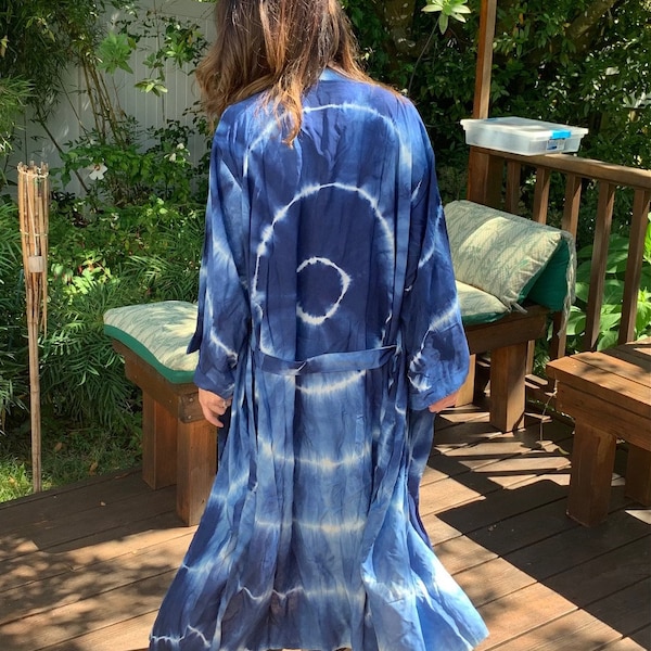 Indigo Robe Indigo Rayon Tie Dyed Kimono Robes for Women Indian Dressing Gown ...