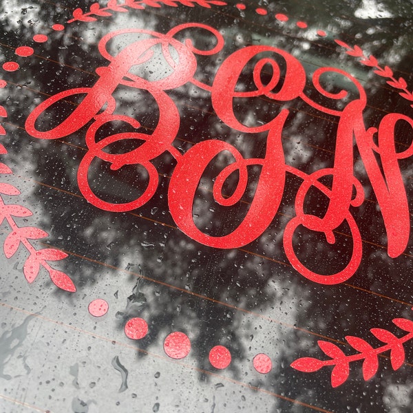 Glittery Custom Circle Monogram Car Window Decal Vine Personalized ...