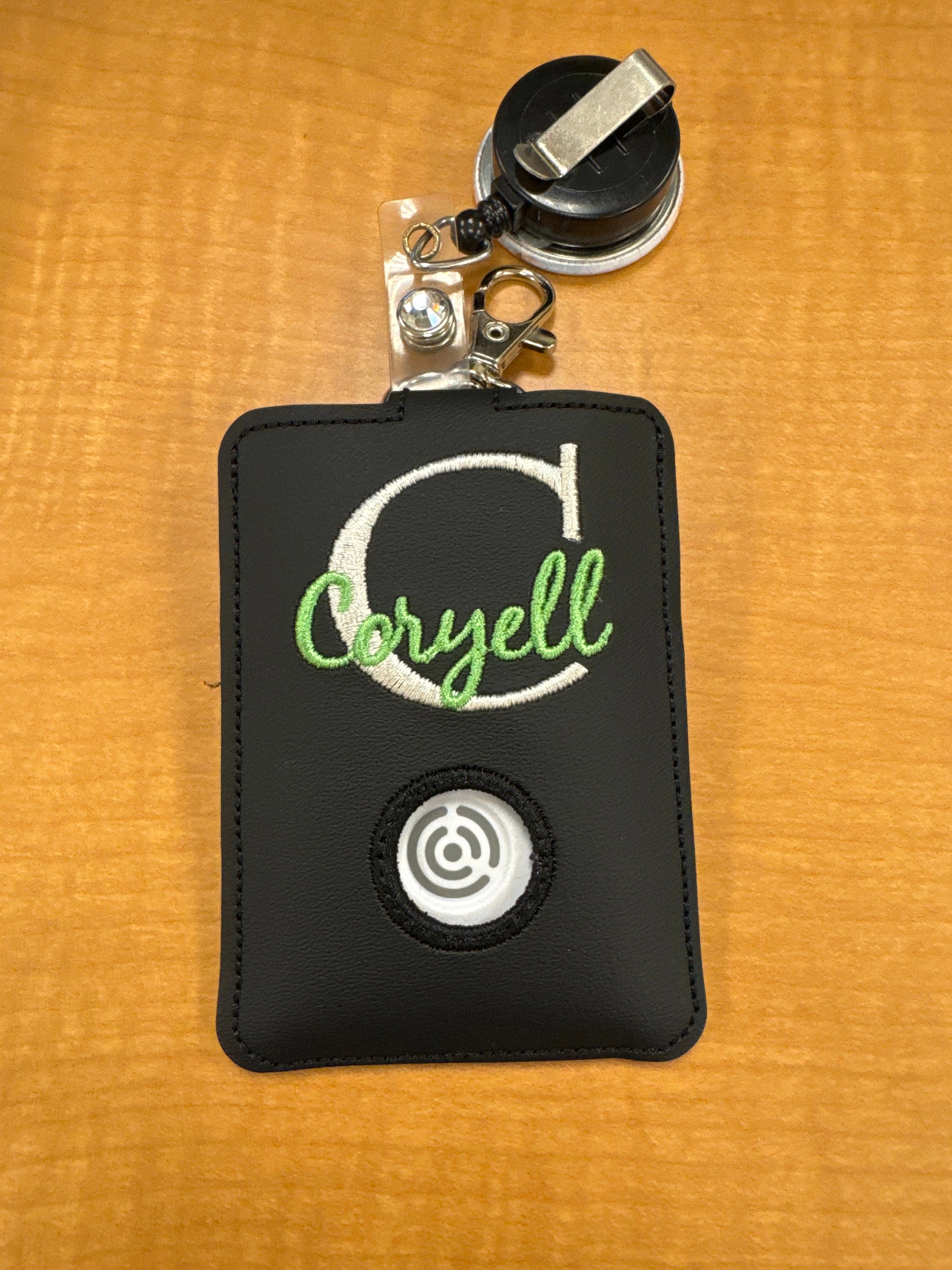 Alarm ID Badge Holder, Alarm Holder Key Ring, Vertical ID Card Case, Lanyard Accessory, Teacher Gift, Monogram Script