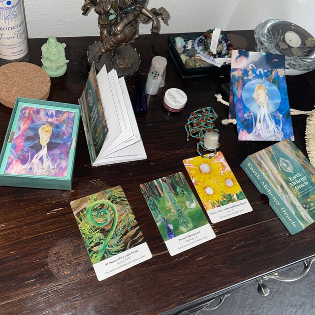 Earth alchemy oracle deck with plants, flowers and crystals