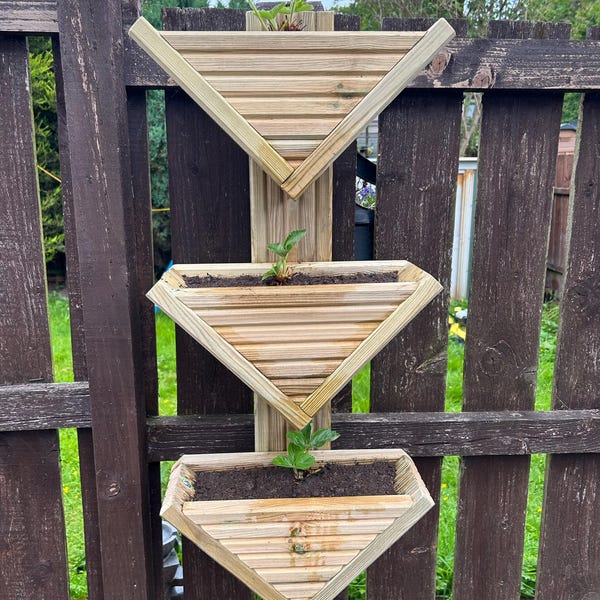 Triangular Railing Planter Triangle Wooden Tiered Planter - Wall Hanging, Herb V Planters Pots ...