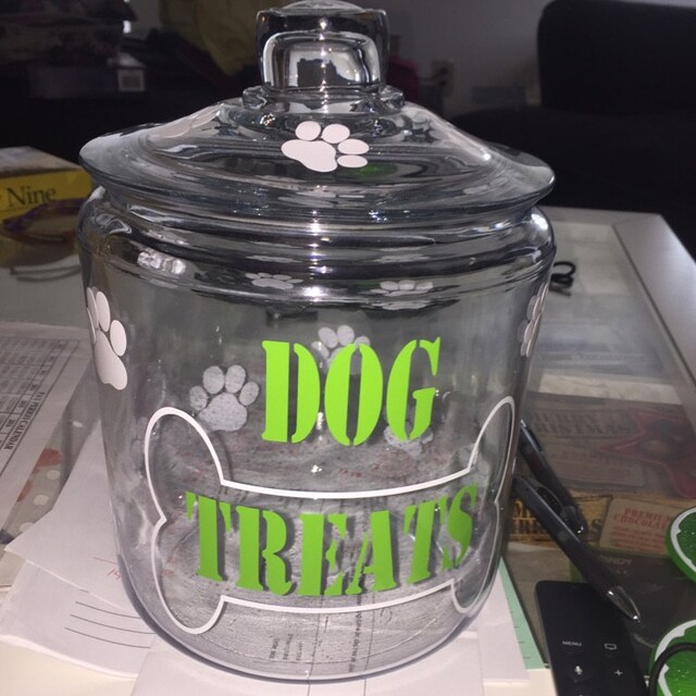 Dog treat jar Gallon glass canister Dog bone jar glass Etsy