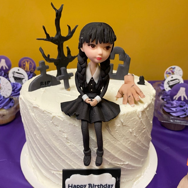 Wednesday Addams Personalized Cake Topper Fondant Wednesday Cake Topper  Birthday Party Cake Topper 
