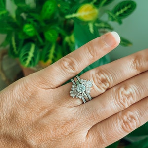 Art Deco Ring Enhancer Diamond CZ Wedding Band Unique Baguette