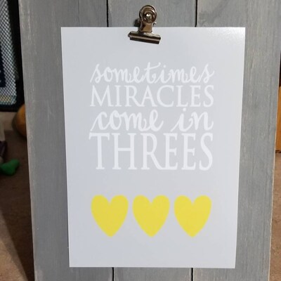 Triplet Nursery Art, Sometimes Miracles Come in Threes, Triplet Quote