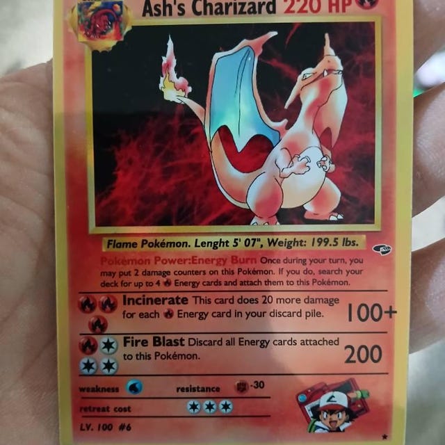 ash's charizard pokemon card Ash's Charizard Gym Heroes Revival Handmade Holo Proxy Card