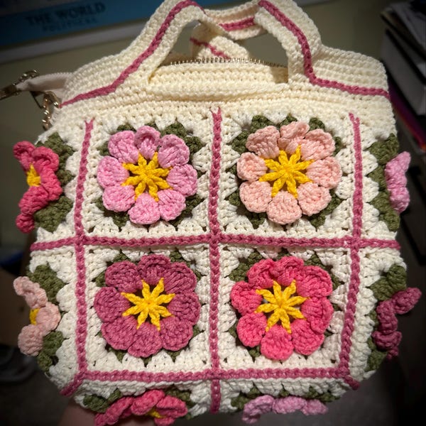 Floral Bow Detail Shoulder Crochet Bags