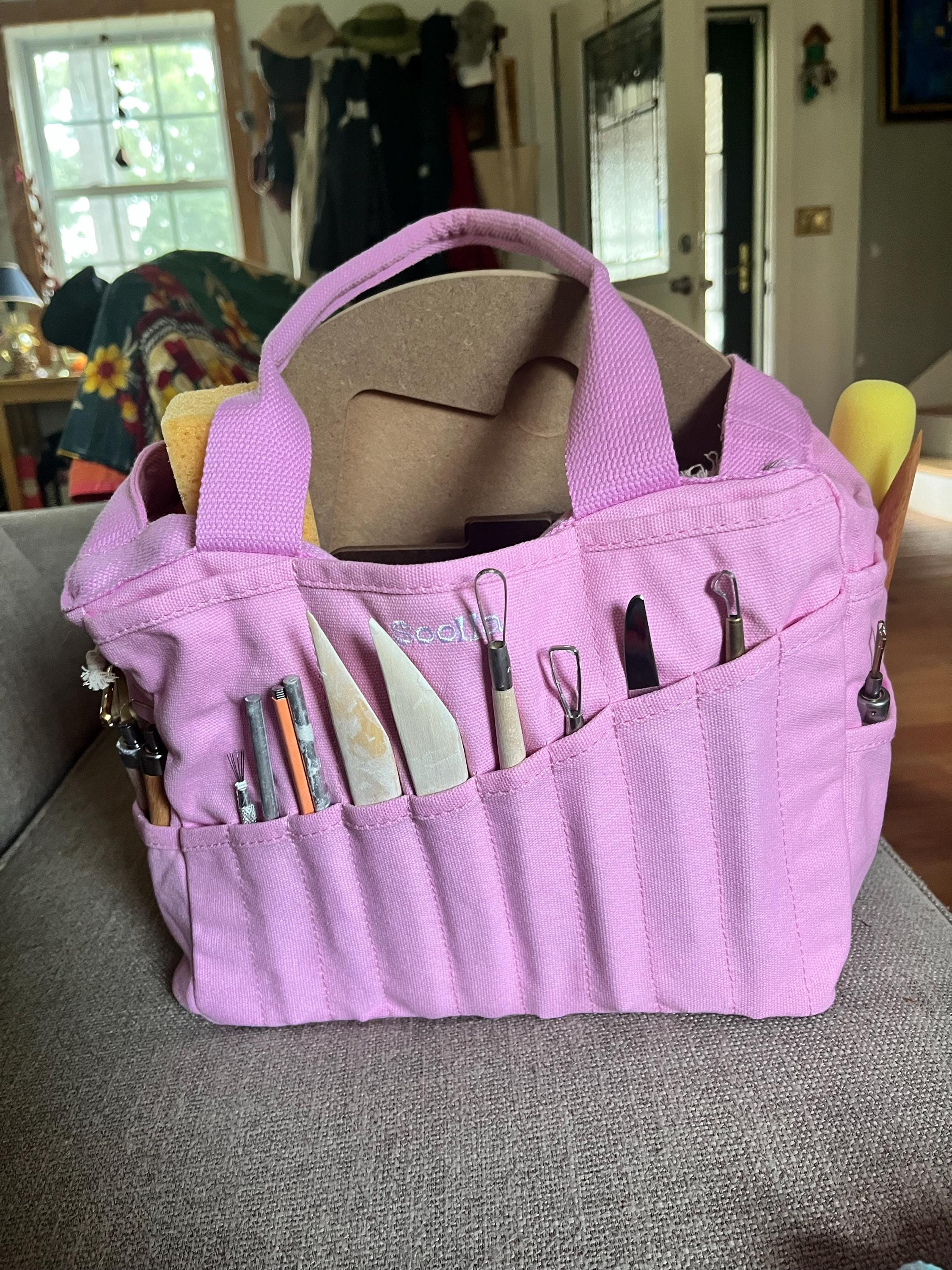 Flamingo Soolla® Art Studio Bag, Pink Art Supplies Carrier & Pottery Tool Bag Tote, Knitting Yarn Project Bag, Crochet Crafts Organizer