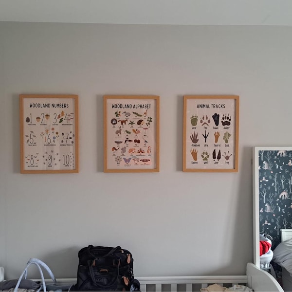 Set of 3, Woodland Alphabet, Woodland Numbers, Educational Prints ...