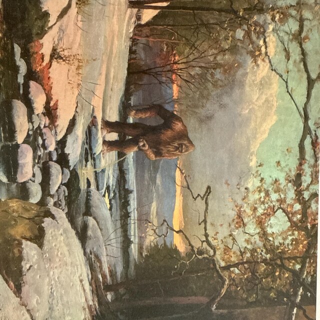 Bigfoot Art Print: Altered Vintage Painting, Humorous Sasquatch