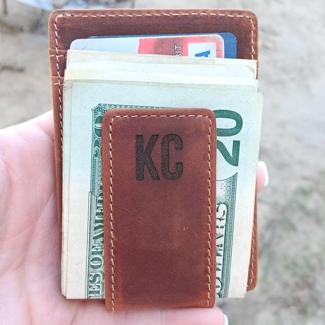 Personalized Leather Magnetic Money Clip the Sanibel by Left Coast