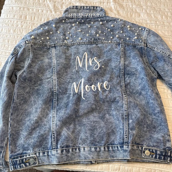 Bride Jean Jacket - Black Denim, Embroidered Black Bridal Jacket ...