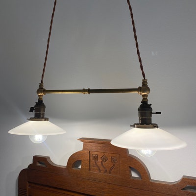 Twin Pendant Lamp W/ Glass Shades Vintage Industrial Ceiling Fixture ...