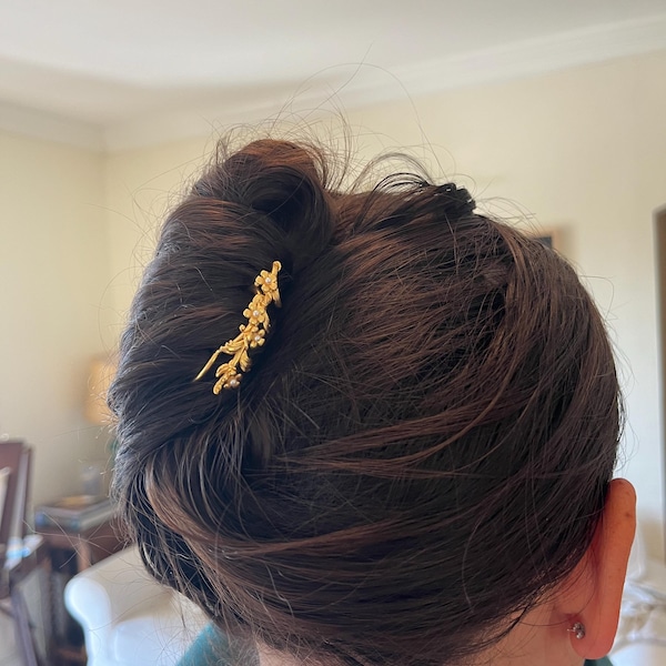 Rhinestone Pearl Angel Wings Design Hair Catcher - Golden (DZ16482) main image 1