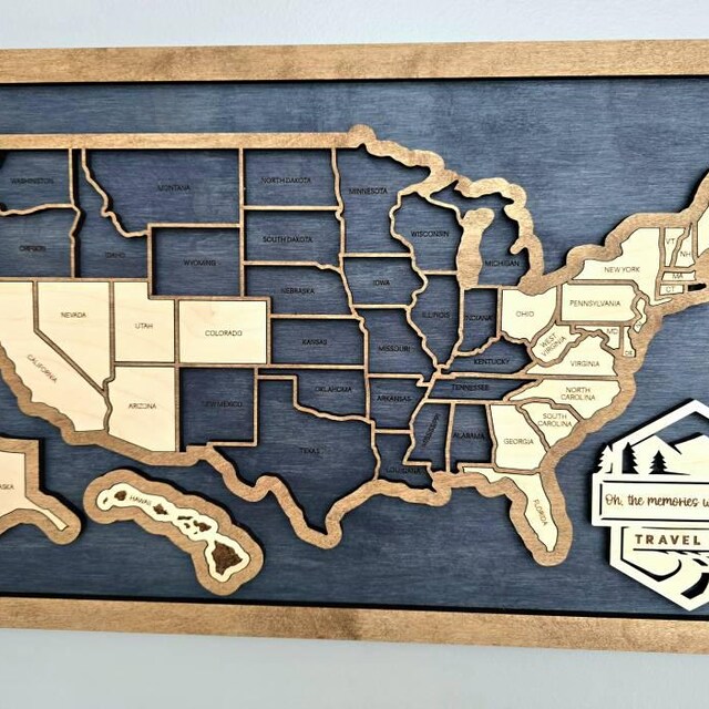 Fridge Map Organizer Personalized US Travel Map Fridge Magnet - Wooden ...