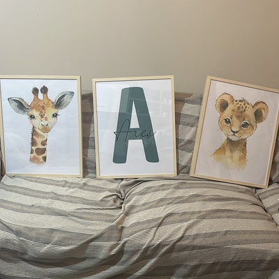 Set of 3 Jungle Animal Nursery Decor Wall Art Print Personalized Name ...