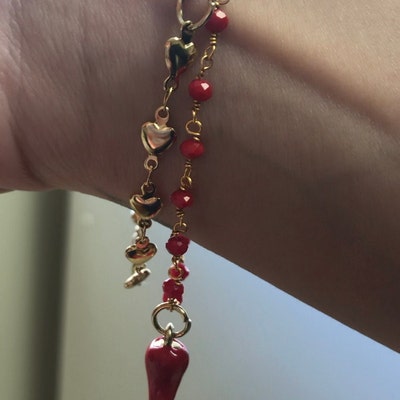 Bracciale argento 925 corni portafortuna rossi | Lucky Joy Red
