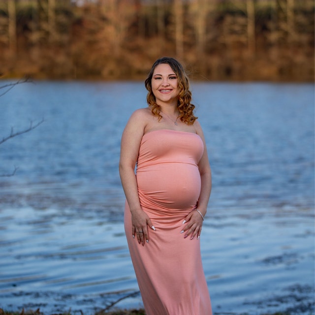 strapless open back dress Mauve Maternity Short Dress With Sleeves main image 1