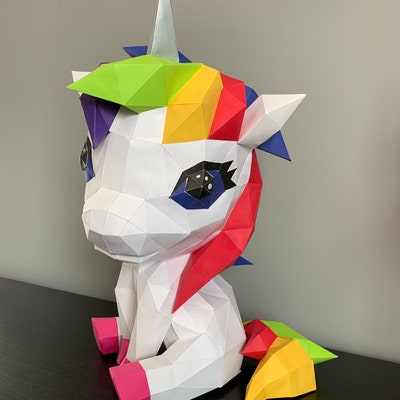 Papercraft 3D Unicorn on Clouds & Rainbow PDF,SVG Template for DIY ...