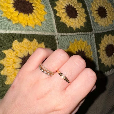 Original Solid Gold Sun Ring Hand Stamped Three Suns Dainty Sunrise ...