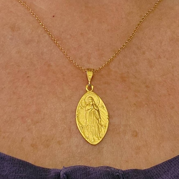 Necklace - Our Lady of the Rosary / Lourdes 16x28mm - 18K Gold Vermeil ...