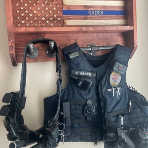 Rustic, Thin Blue Line, Duty/gear Rack, Wooden, American Flag, Police ...