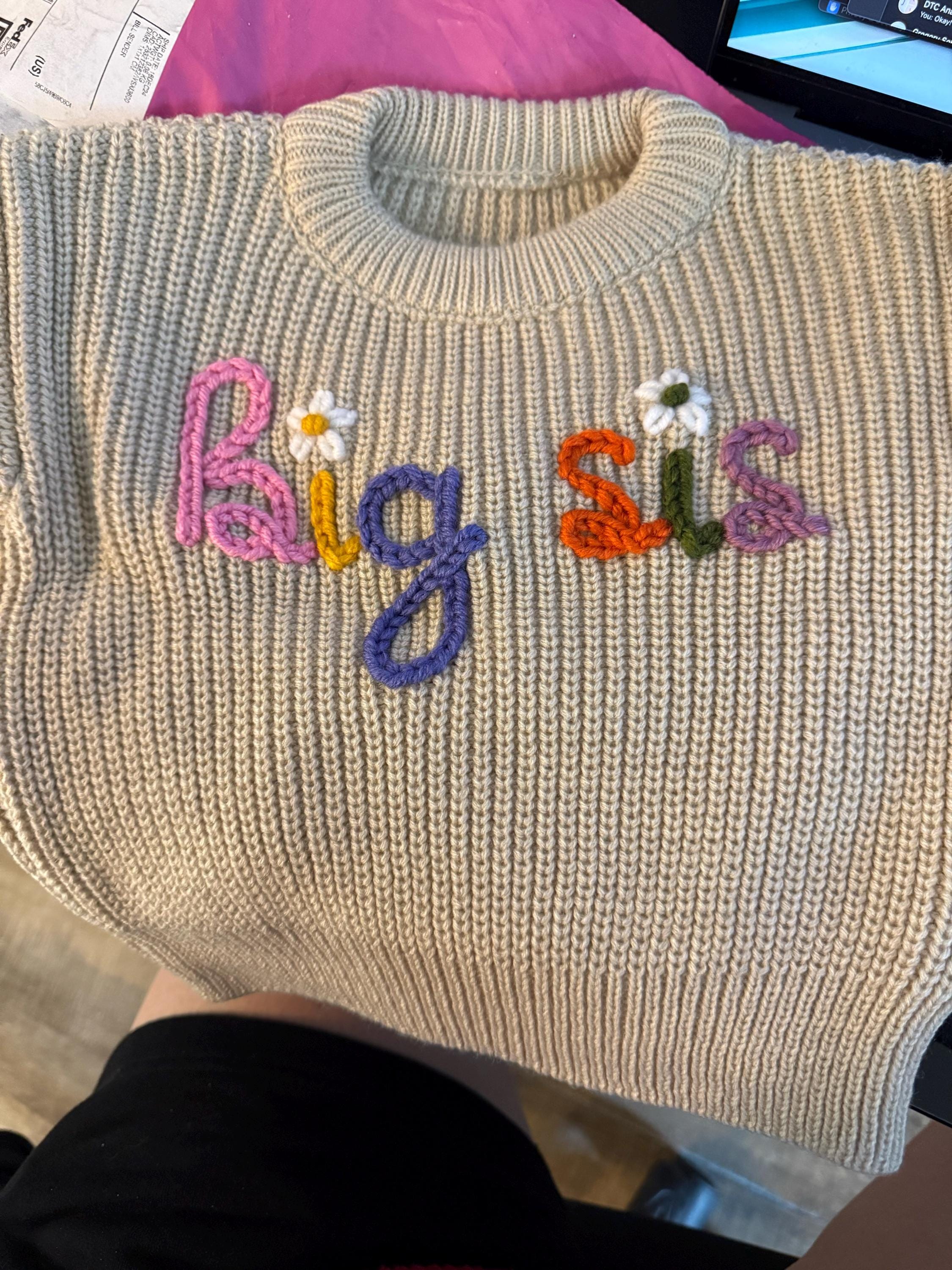 Big Sister Sweater, Personalized Baby Name Sweater, Knit Sweater Toddler, Embroidered Big Bro , Custom Baby Gifts Sweater with Name